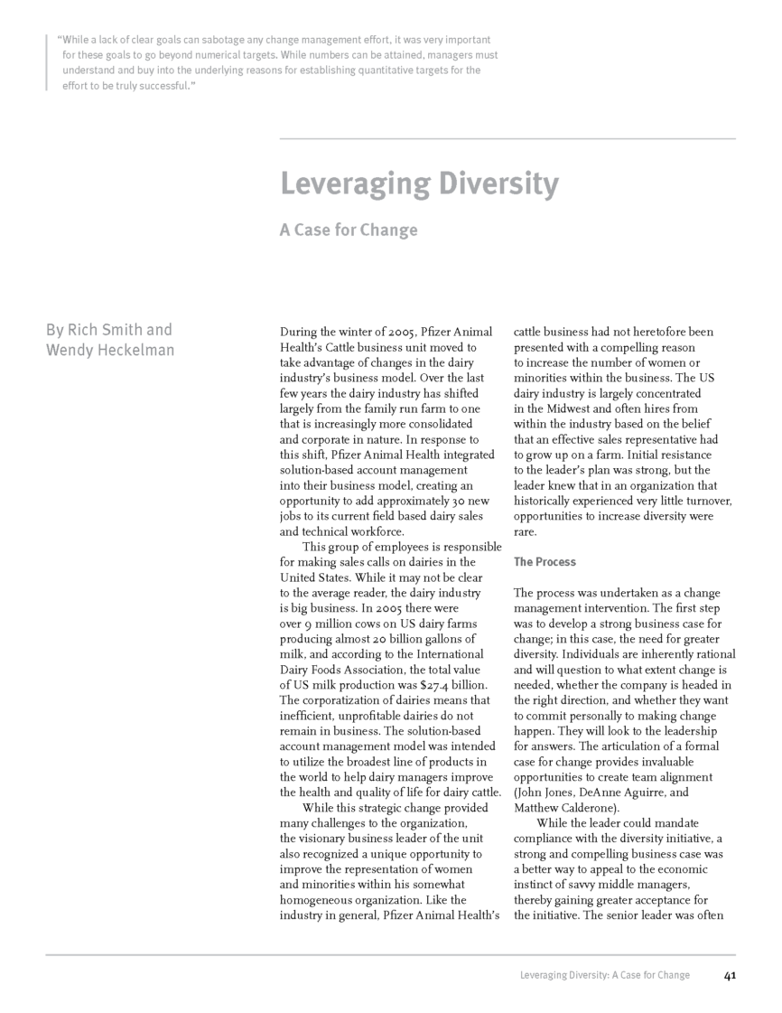 Leveraging Diversity A Case for Change