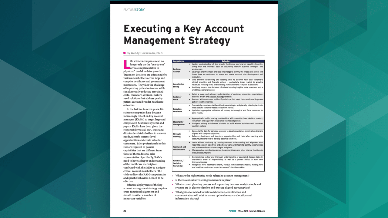 Executing a Key Account Management Strategy: The Transformative Role of Learning and Development