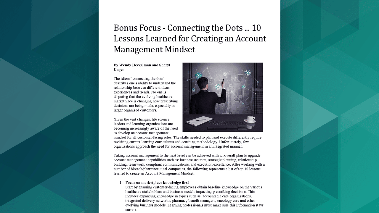 Connecting the Dots… 10 Lessons Learned for Creating an Account Management Mindset