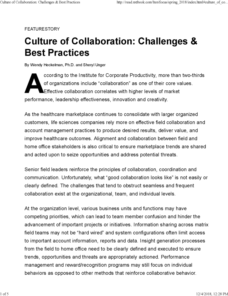 Culture of Collaboration Challenges and Best Practices